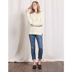 Boden Crew Neck Cable Knit Wool Sweater Ecru Size S Neutral Coastal Casual